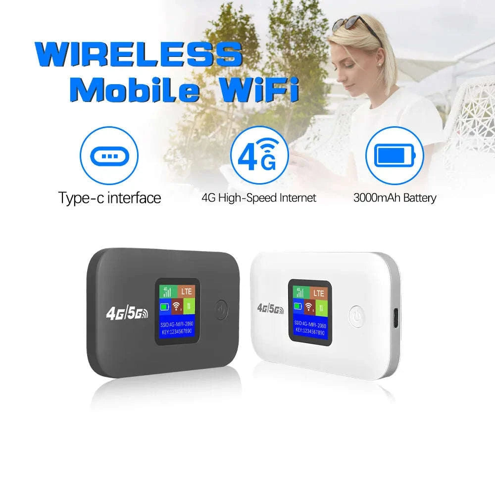 Travel WiFi Hotspot with SIM Slot 4G Mobile 300Mbps LED Display Supports 10 Devices-Black European