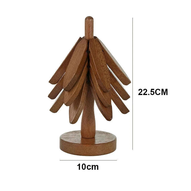 Tree-Shaped Wooden Trivet Set for Hot Pots and Tea-B / L