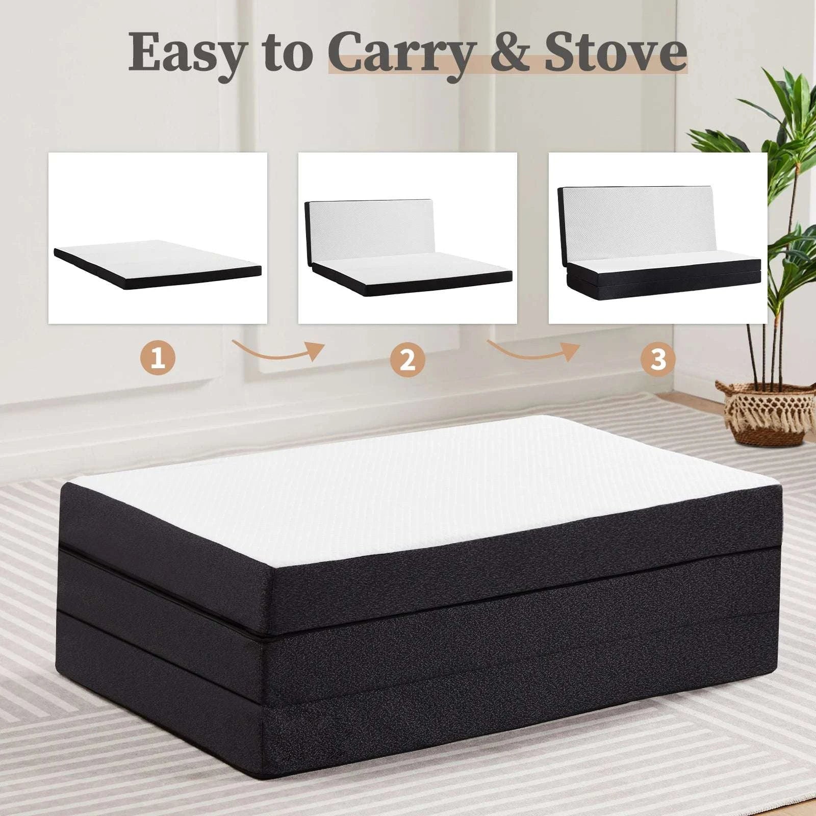 Tri-Fold Memory Foam Mattress with Washable Cover for Travel-3IN-FULL / United States