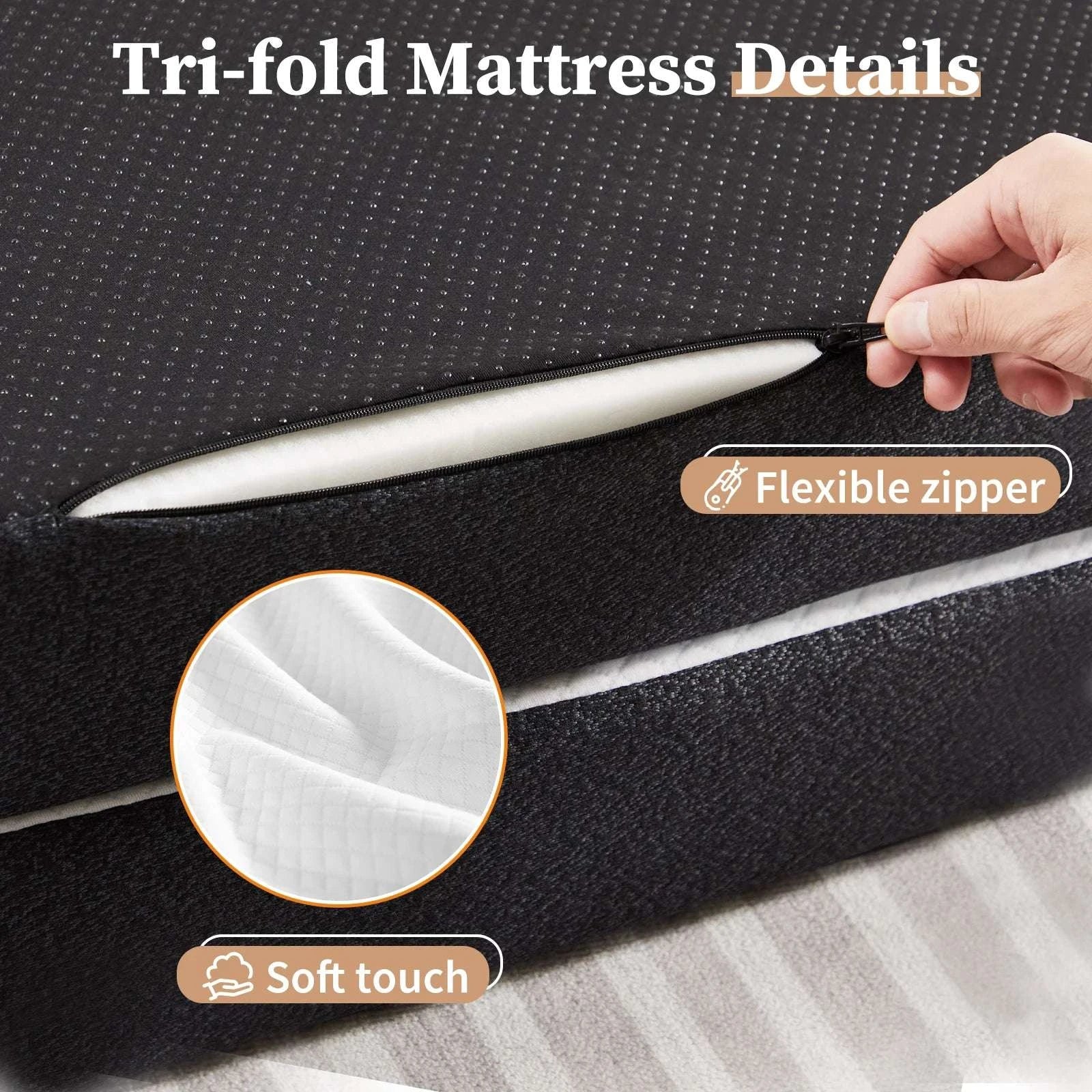 Tri-Fold Memory Foam Mattress with Washable Cover for Travel-3IN-FULL / United States