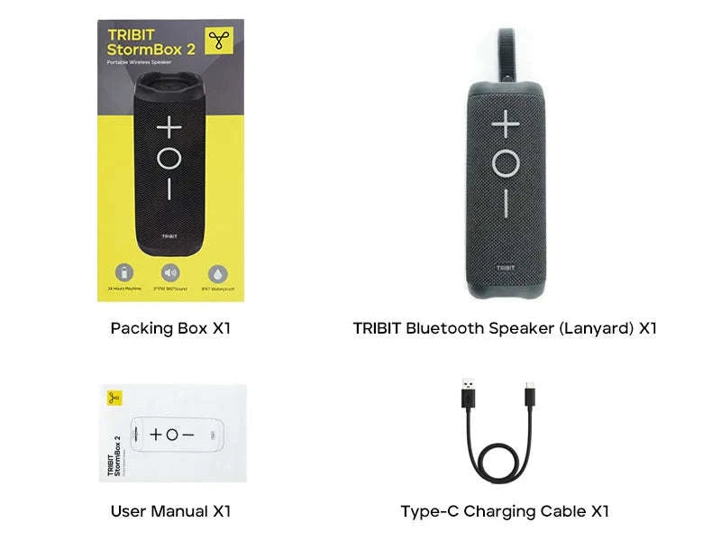Tribit StormBox 2 Portable Bluetooth Speaker 34W Waterproof 24H Playtime-Black / Mexico