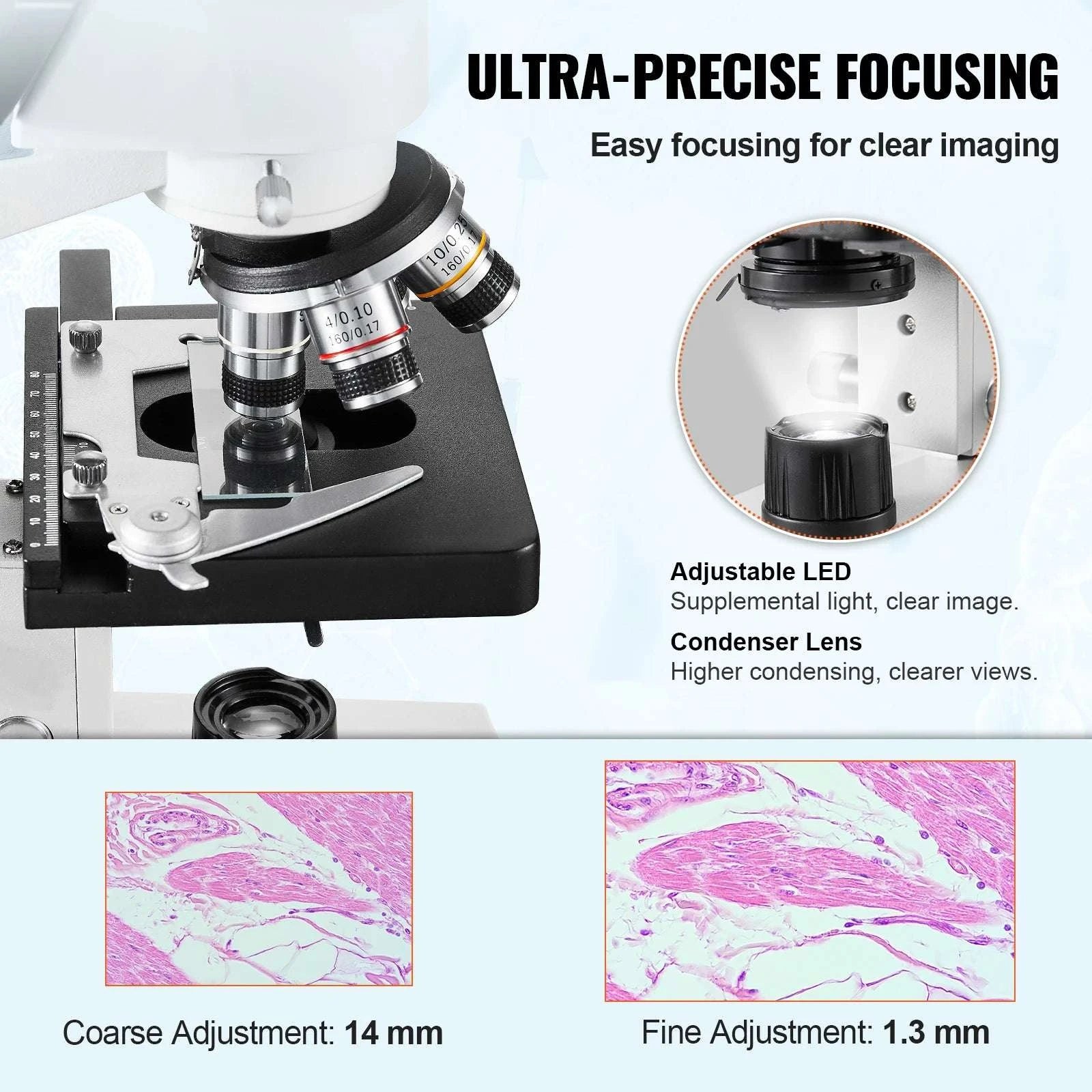 Trinocular Compound Microscope 40X–5000X with LED & PC Interface-Trinocular / 40X-5000X / United States