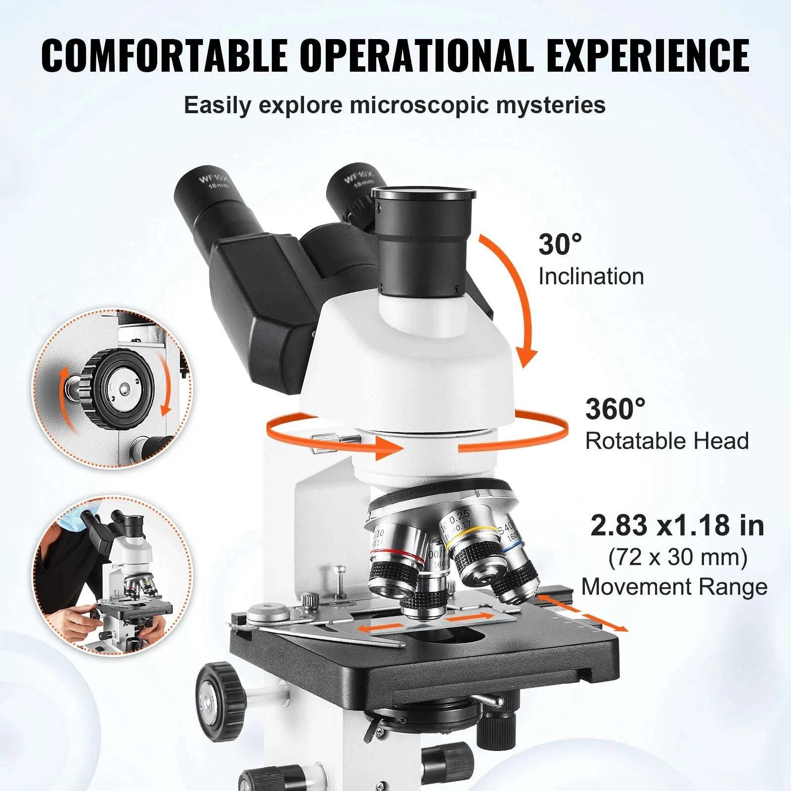 Trinocular Compound Microscope 40X–5000X with LED & PC Interface-Trinocular / 40X-5000X / United States