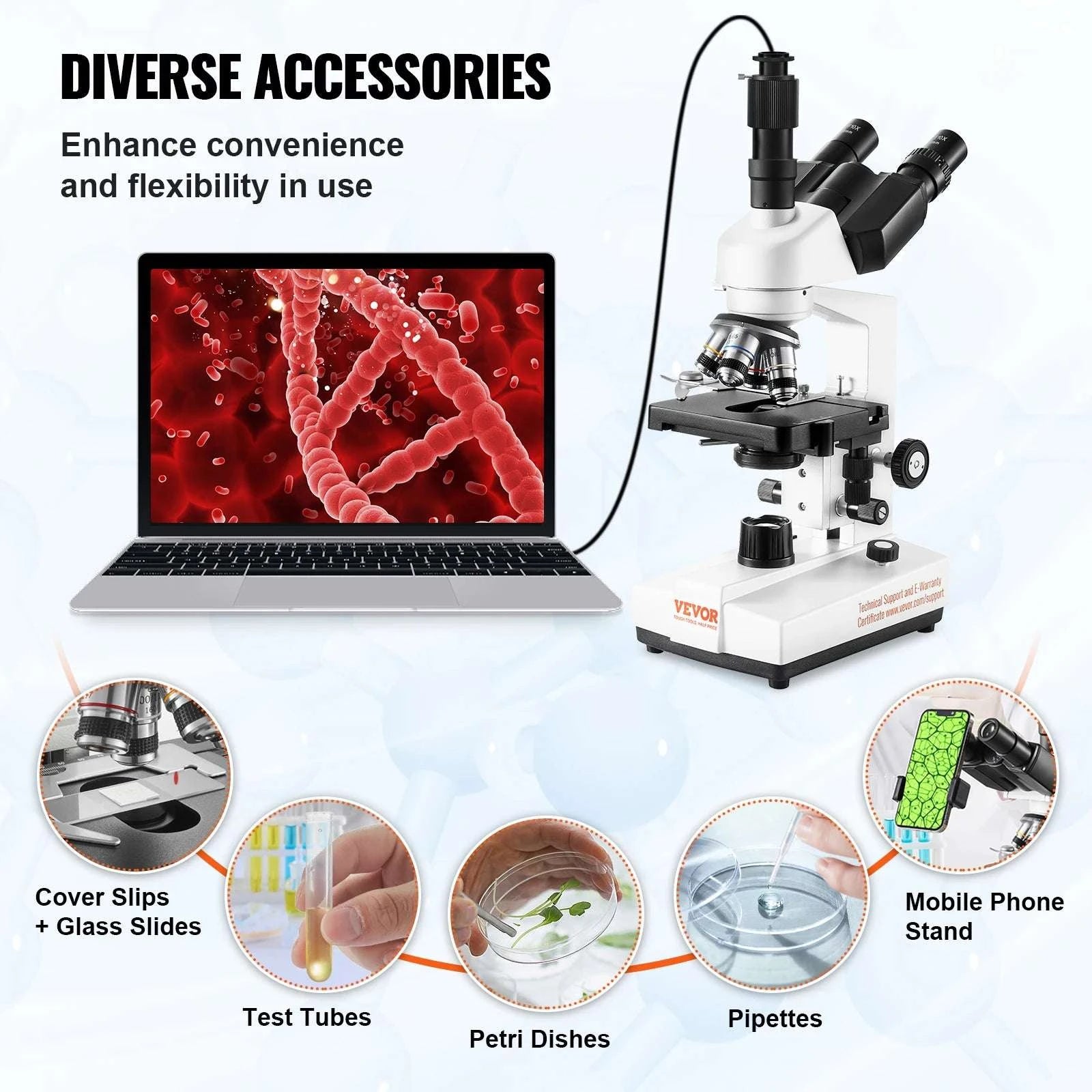 Trinocular Compound Microscope 40X–5000X with LED & PC Interface-Trinocular / 40X-5000X / United States