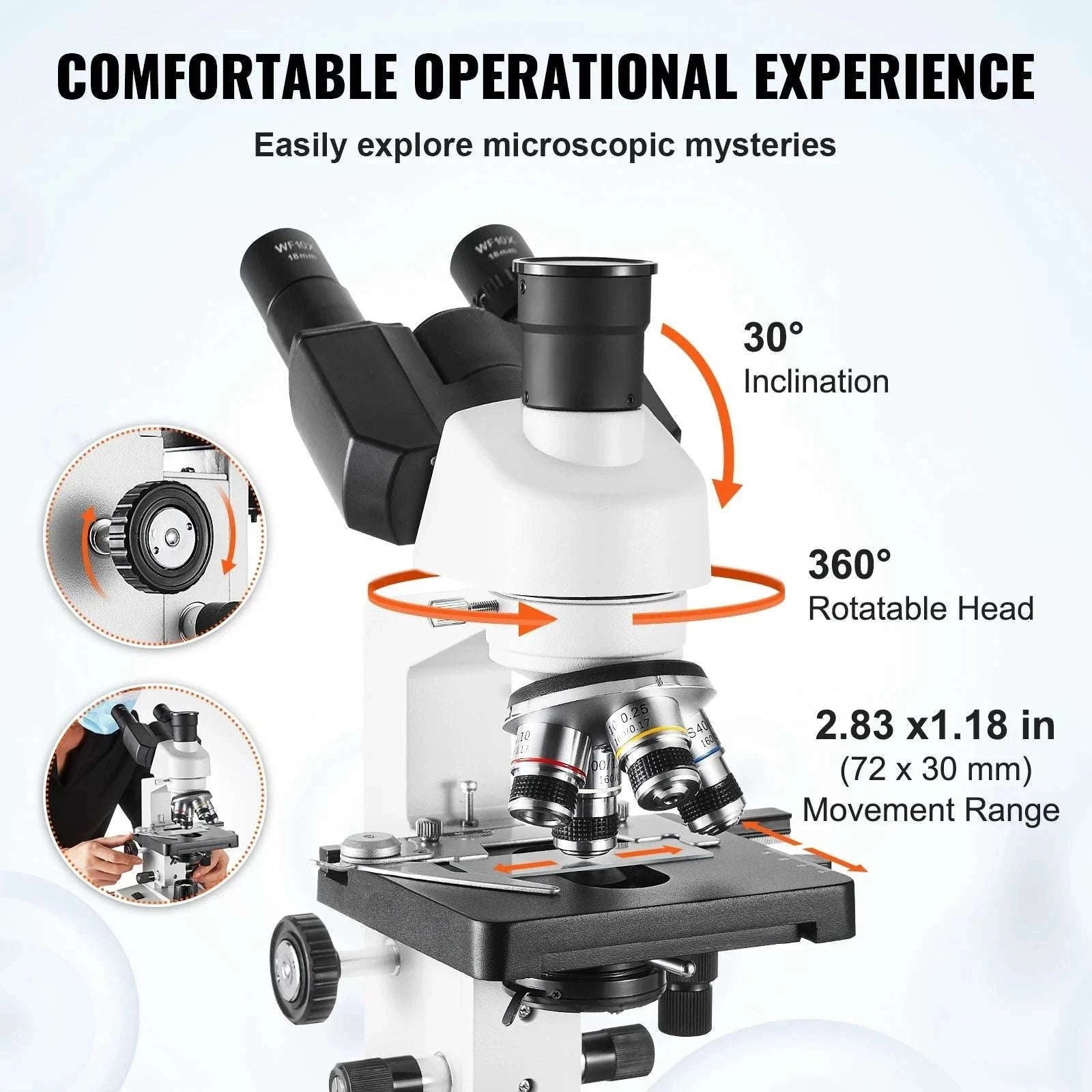 Trinocular Compound Microscope 40X–5000X with LED & PC Interface-Trinocular / 40X-5000X / United States