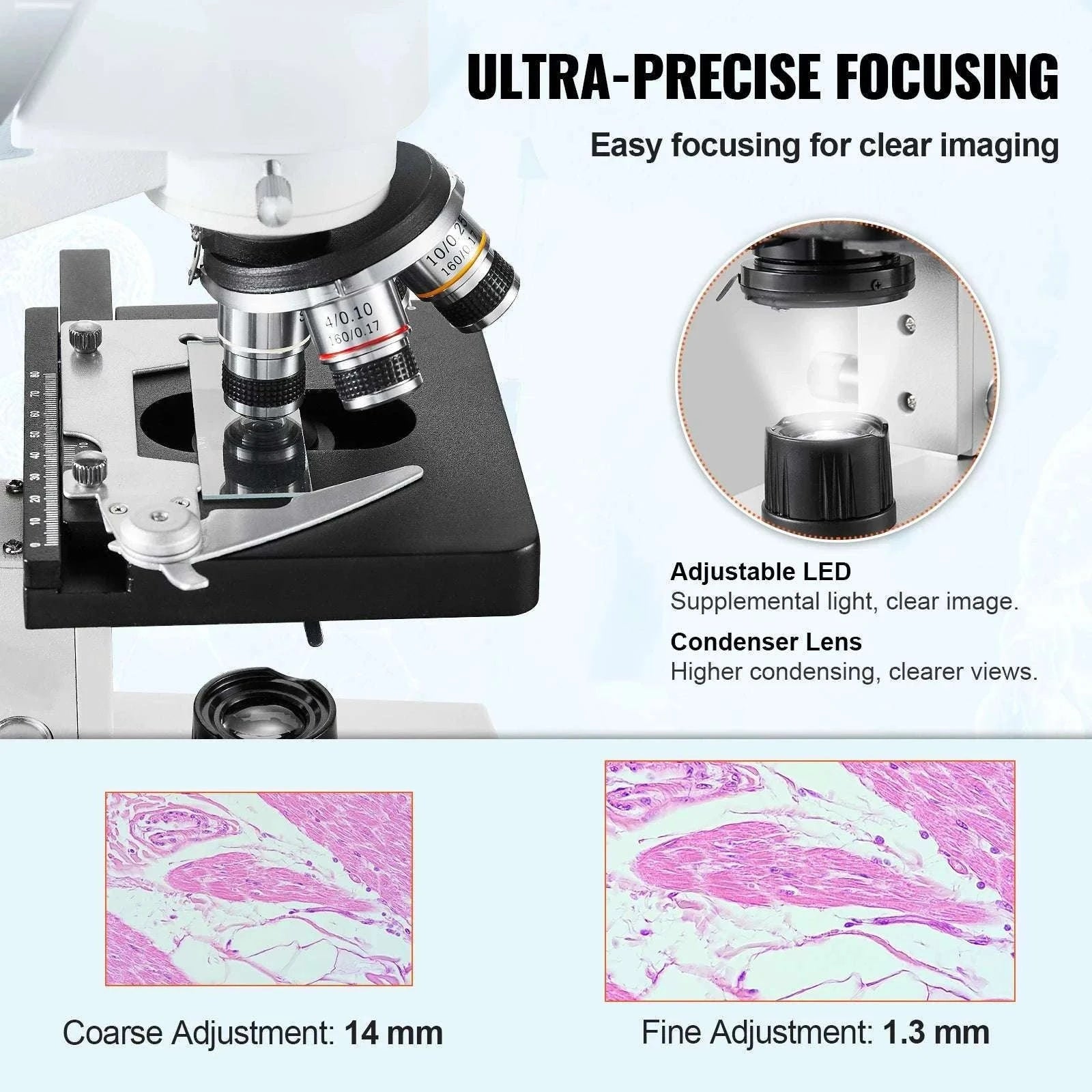 Trinocular Compound Microscope 40X–5000X with LED & PC Interface-Trinocular / 40X-5000X / United States