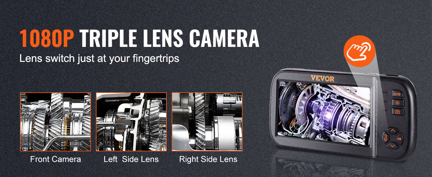 Triple Lens Borescope Camera 1080P with 4.5" Screen & 16.4ft Cable-france