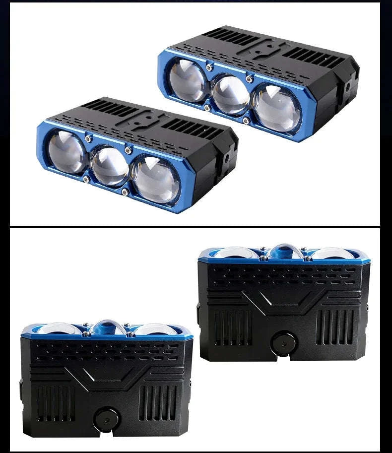 Triple Lens LED Spotlight Headlight for Car Motorcycle SUV ATV-6000K Cold White