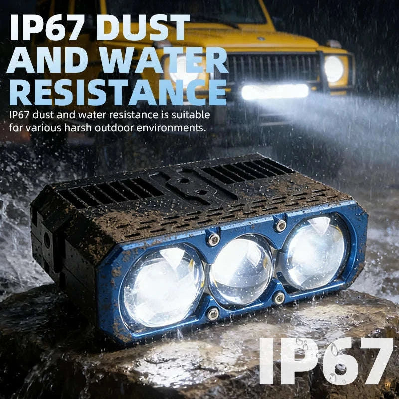 Triple Lens LED Spotlight Headlight for Car Motorcycle SUV ATV-6000K Cold White