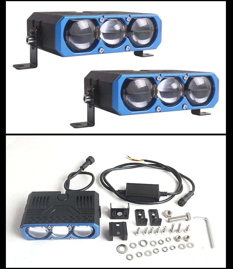 Triple Lens LED Spotlight Headlight for Car Motorcycle SUV ATV-6000K Cold White