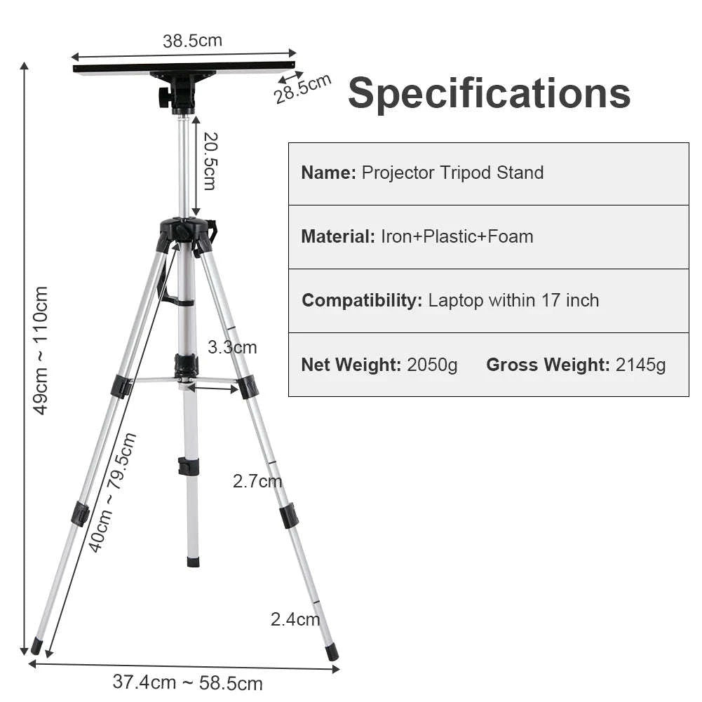 Tripod Projector Stand Foldable Laptop Stand with Adjustable Height-Silver / UNITED KINGDOM