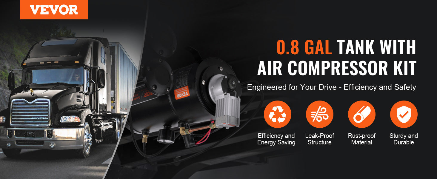 12V Air Compressor with Tank 0.8 Gal/3L 120 PSI