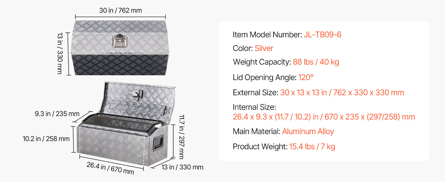 Heavy Duty Aluminum Truck Bed Tool Box with Lockable Storage