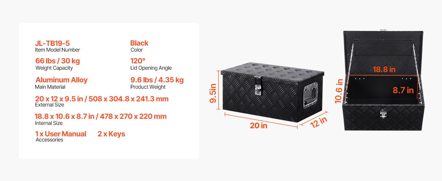 Heavy Duty Aluminum Truck Bed Tool Box with Lockable Storage