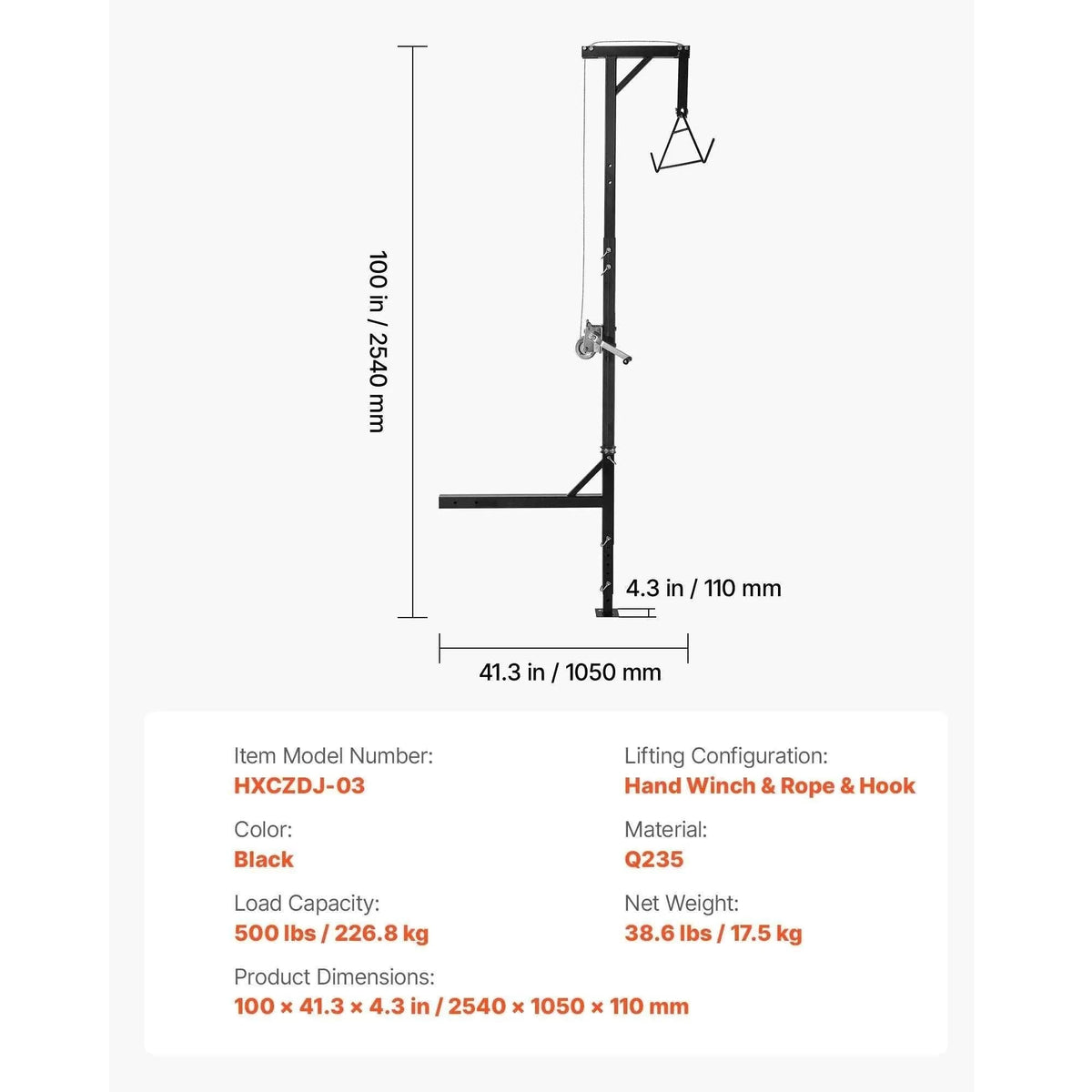 Truck Hitch Game Hoist with Winch & Adjustable Height 400–600 lbs-600lbs / spain