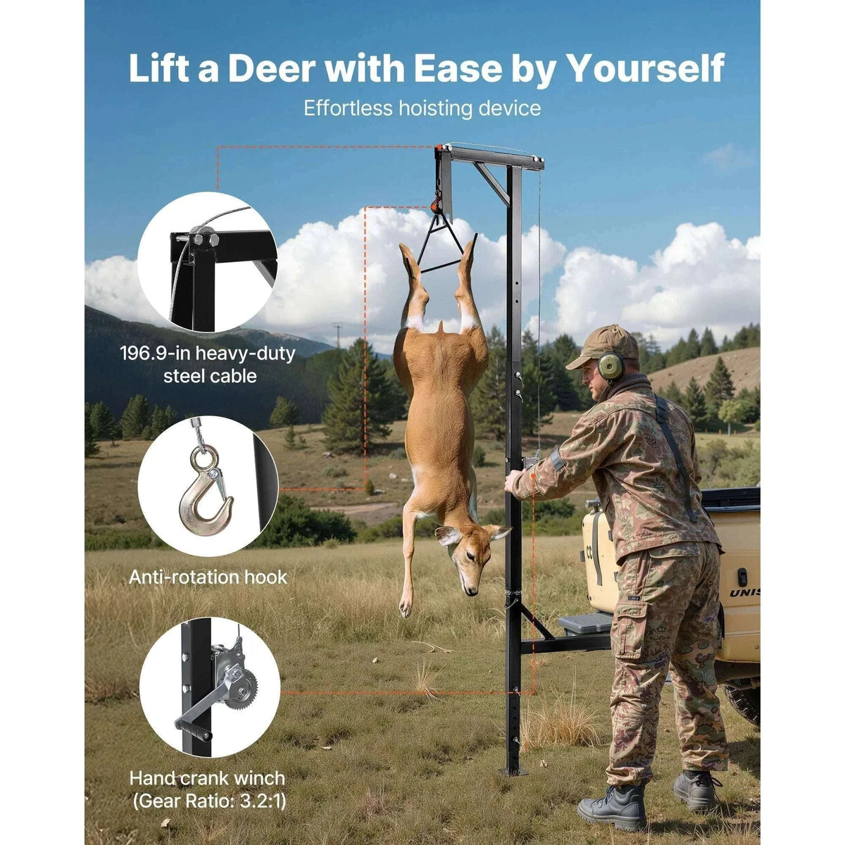 Truck Hitch Game Hoist with Winch & Adjustable Height 400–600 lbs-600lbs / spain