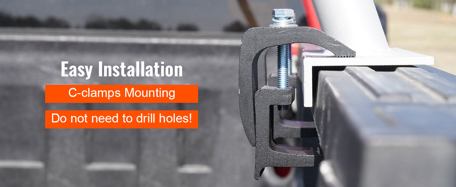 Adjustable Aluminum Truck Rack with No-Drill C-Clamps