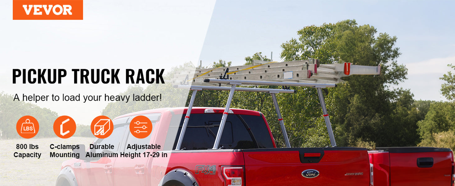 Adjustable Aluminum Truck Rack with No-Drill C-Clamps