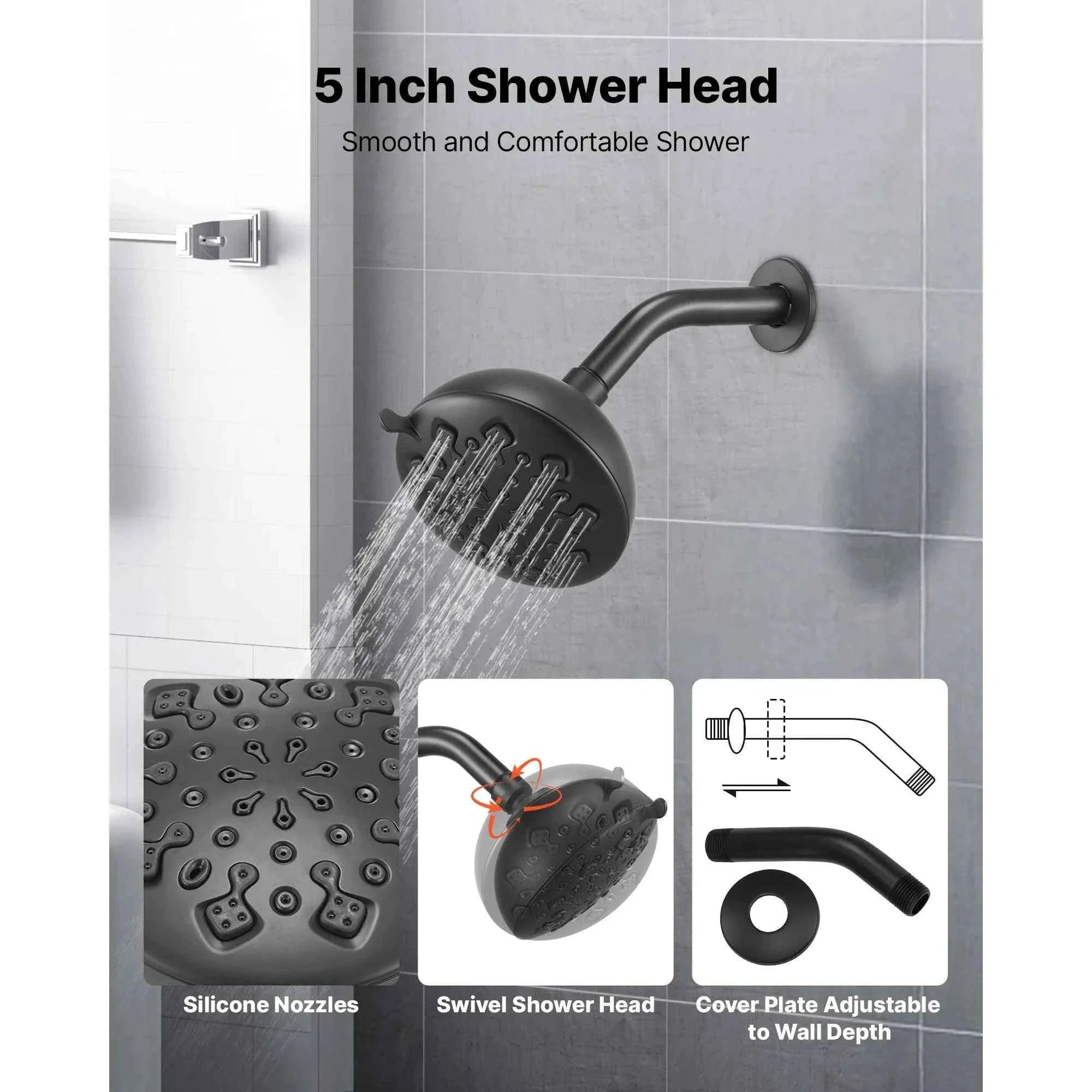 Tub and Shower Faucet Set 5 Inch 8-Setting Single Handle-Matte Black / United States