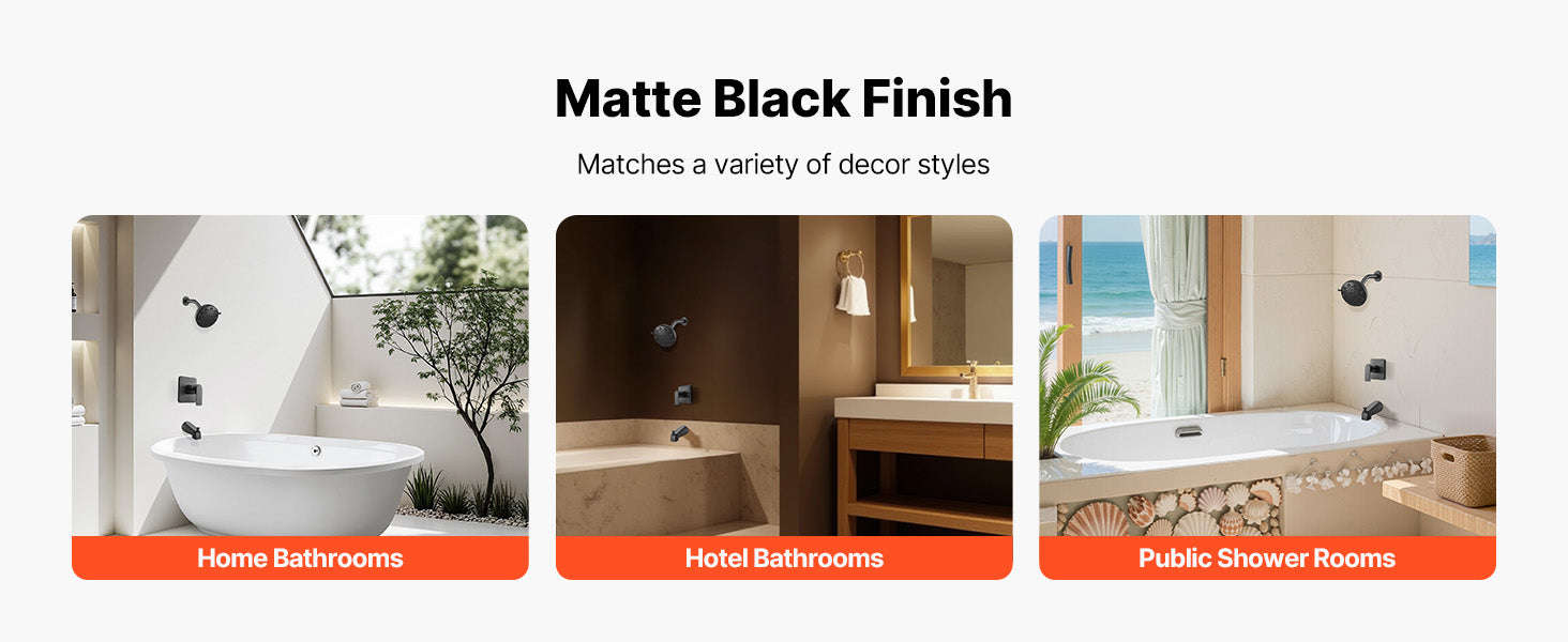 Tub and Shower Faucet Set 5 Inch 8-Setting Single Handle-Matte Black / United States