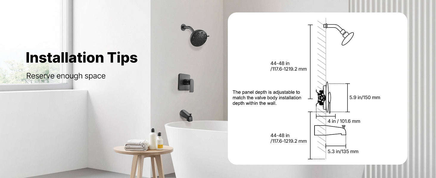 Tub and Shower Faucet Set 5 Inch 8-Setting Single Handle-Matte Black / United States