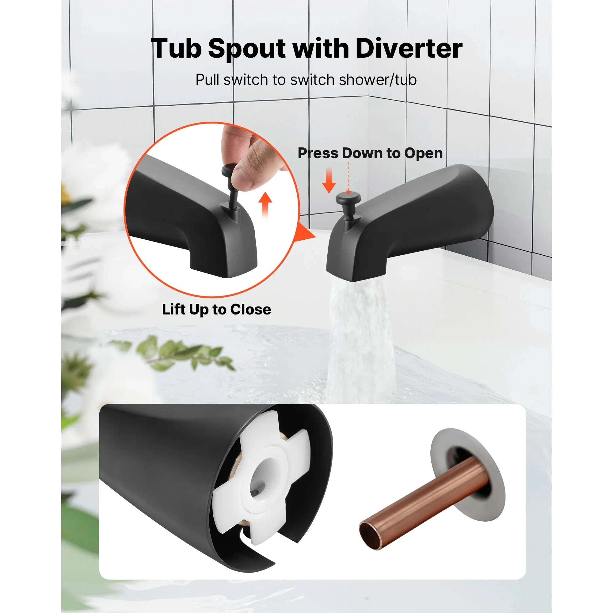 Tub and Shower Faucet Set 5 Inch 8-Setting Single Handle-Matte Black / United States