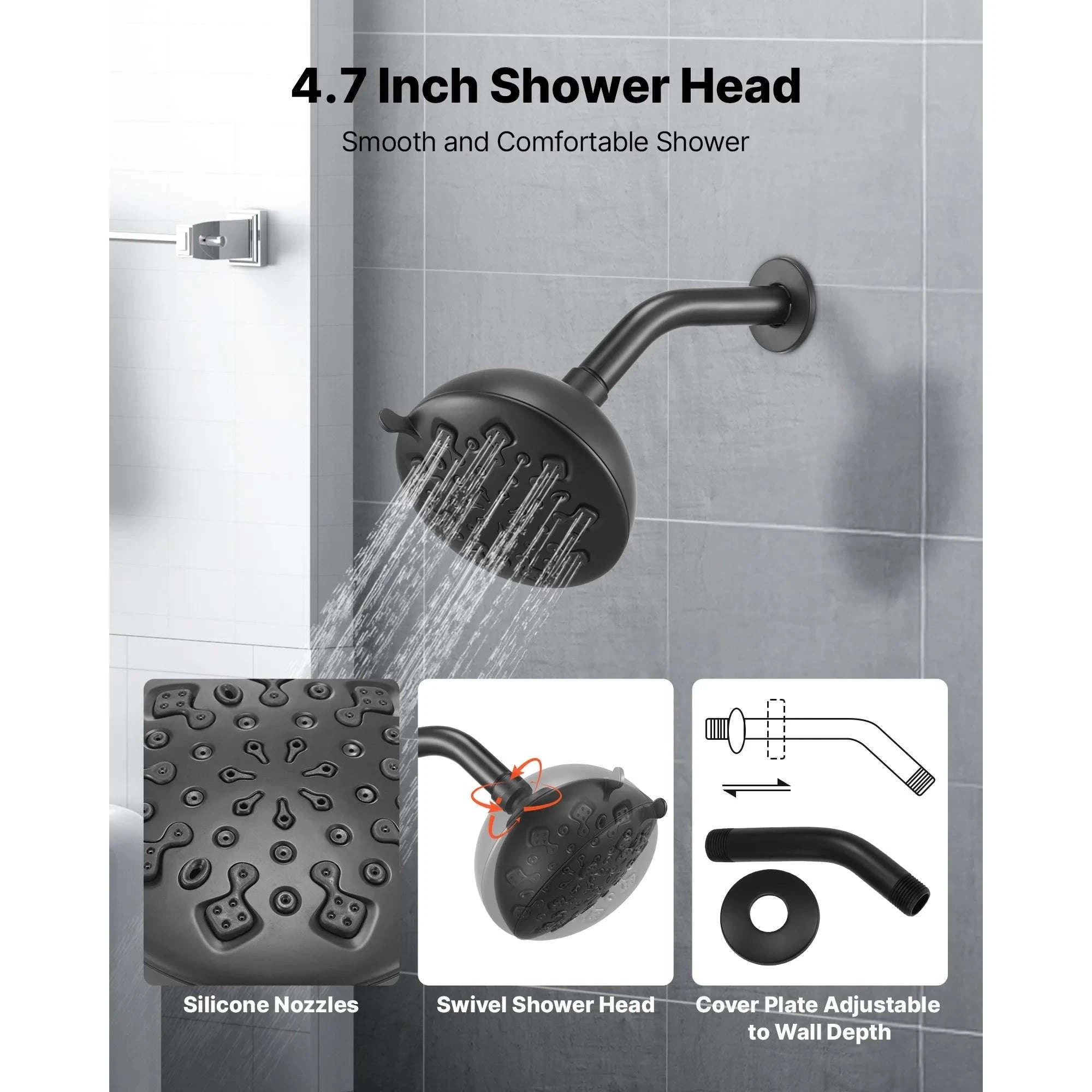 Tub & Shower Faucet Set with Rainfall Head and Pressure Balance Valve-4.72inch / United States