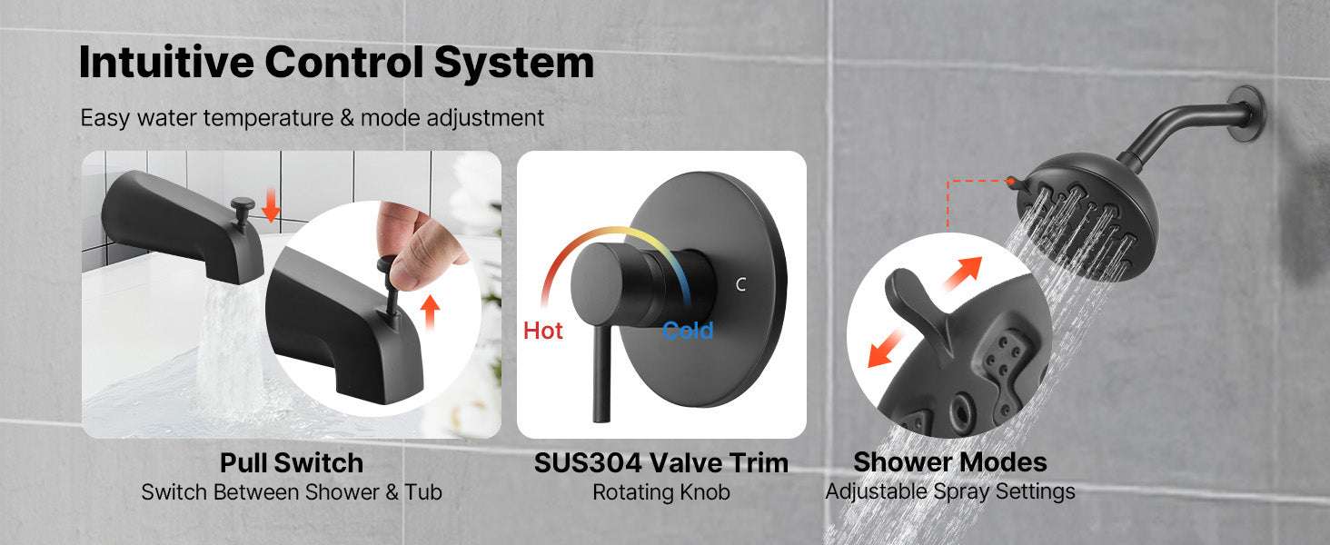 Tub & Shower Faucet Set with Rainfall Head and Pressure Balance Valve-4.72inch / United States