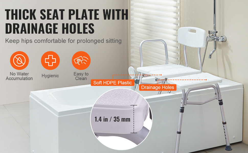 Tub Transfer Bench with Backrest & Armrest, Adjustable Non-Slip Shower Seat