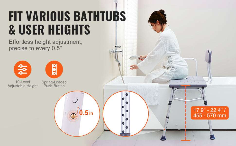 Tub Transfer Bench with Backrest & Armrest, Adjustable Non-Slip Shower Seat-FBL630239 / france
