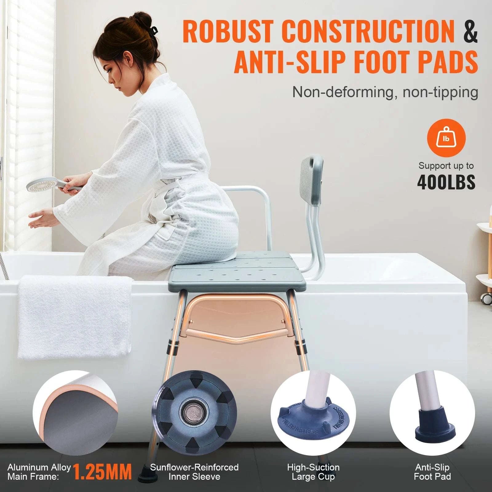 Tub Transfer Bench with Backrest & Armrest, Adjustable Non-Slip Shower Seat-FBL630239 / france
