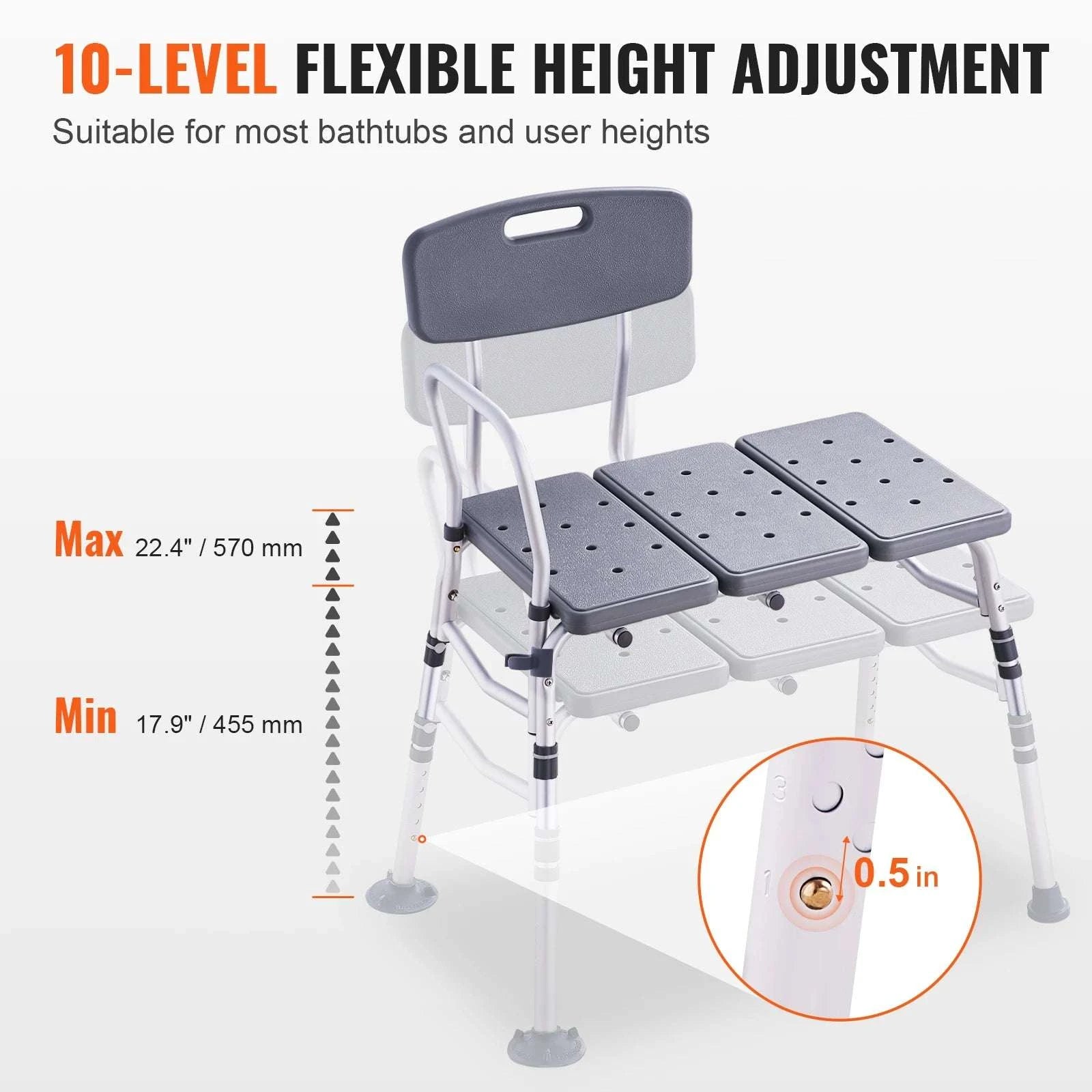 Tub Transfer Bench with Backrest & Armrest, Adjustable Non-Slip Shower Seat-FBL630239 / france