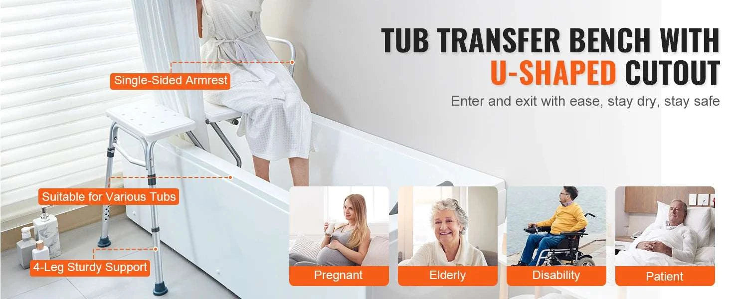Tub Transfer Bench with Backrest & Armrest, Adjustable Non-Slip Shower Seat-FBL630239 / france