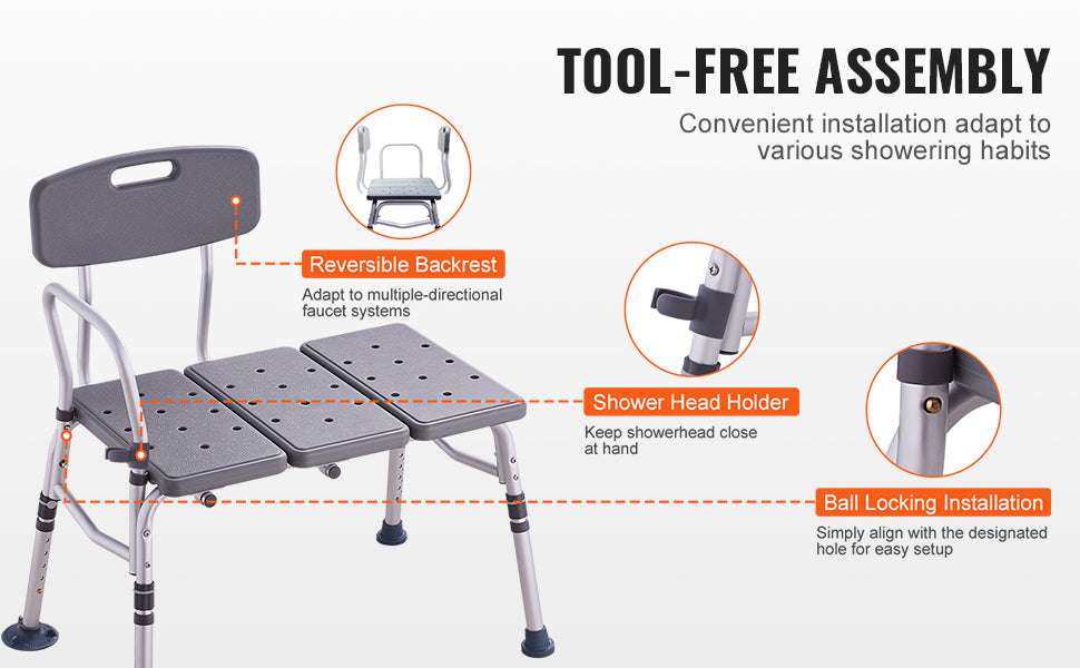 Tub Transfer Bench with Backrest & Armrest, Adjustable Non-Slip Shower Seat-FBL630239 / france