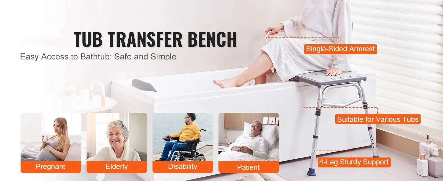 Tub Transfer Bench with Backrest & Armrest, Adjustable Non-Slip Shower Seat-FBL630239 / france
