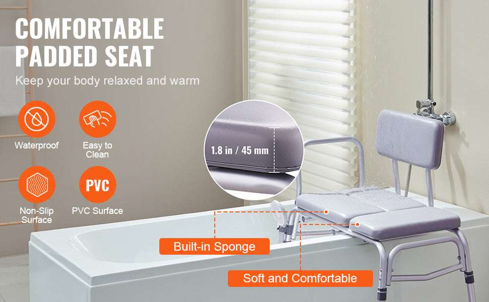 Tub Transfer Bench with Backrest & Armrest, Adjustable Non-Slip Shower Seat-FBL630239 / france