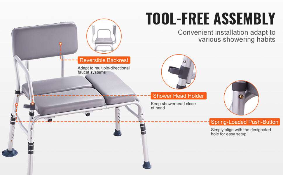 Tub Transfer Bench with Backrest & Armrest, Adjustable Non-Slip Shower Seat-FBL630239 / france