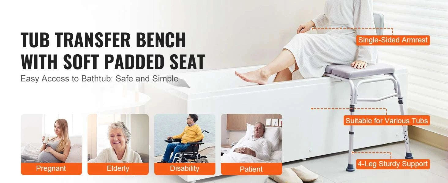 Tub Transfer Bench with Backrest & Armrest, Adjustable Non-Slip Shower Seat-FBL630239 / france