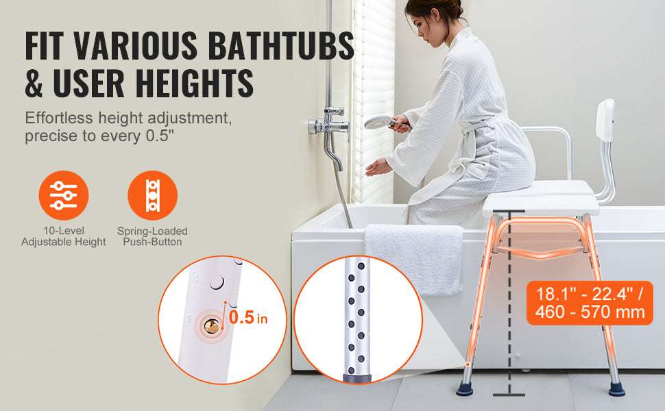 Tub Transfer Bench with Backrest & Armrest, Adjustable Non-Slip Shower Seat-FBL630239 / france