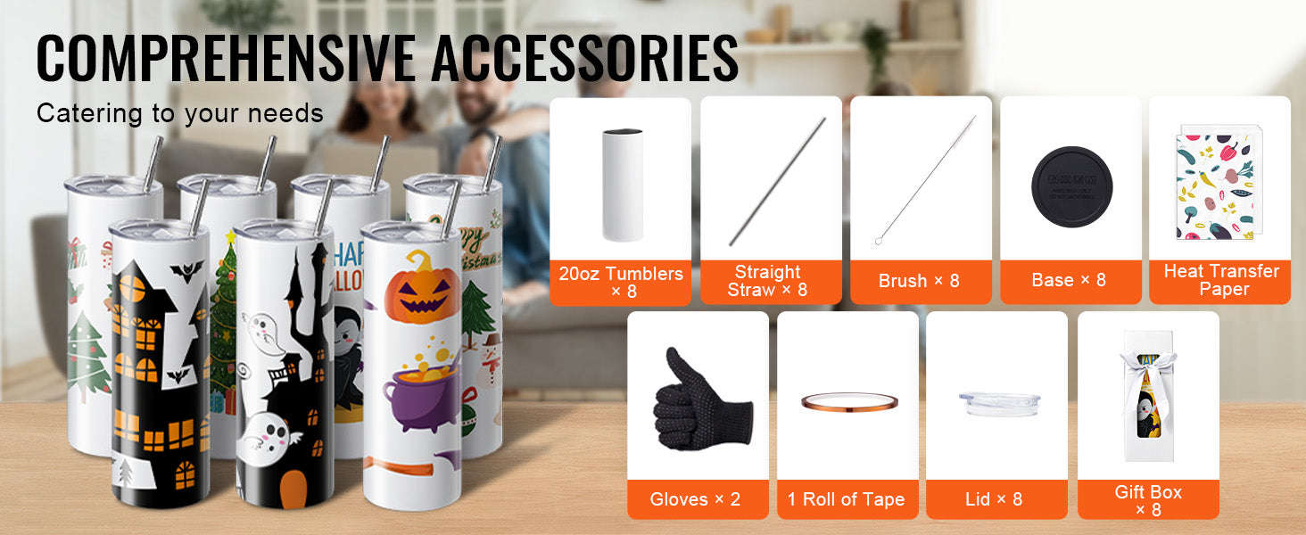 Tumbler Heat Press Machine with 8 Blank 20 oz Sublimation Tumblers-8pcs / United States