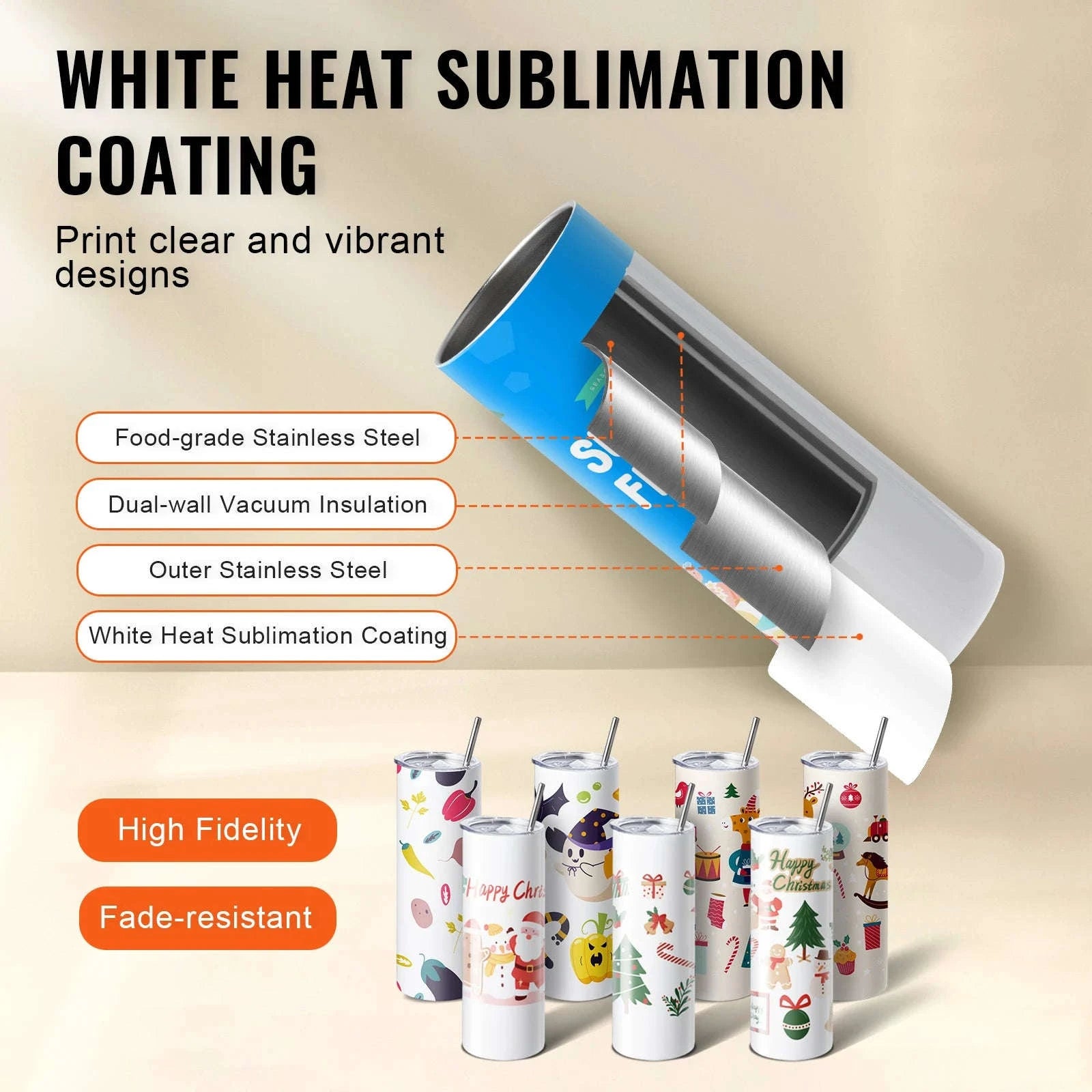Tumbler Heat Press Machine with 8 Blank 20 oz Sublimation Tumblers-8pcs / United States