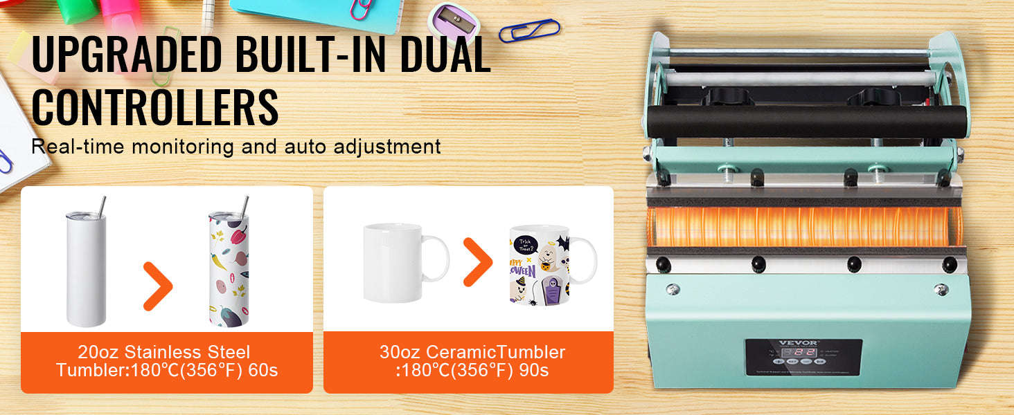 Tumbler Heat Press Machine with 8 Blank 20 oz Sublimation Tumblers-8pcs / United States