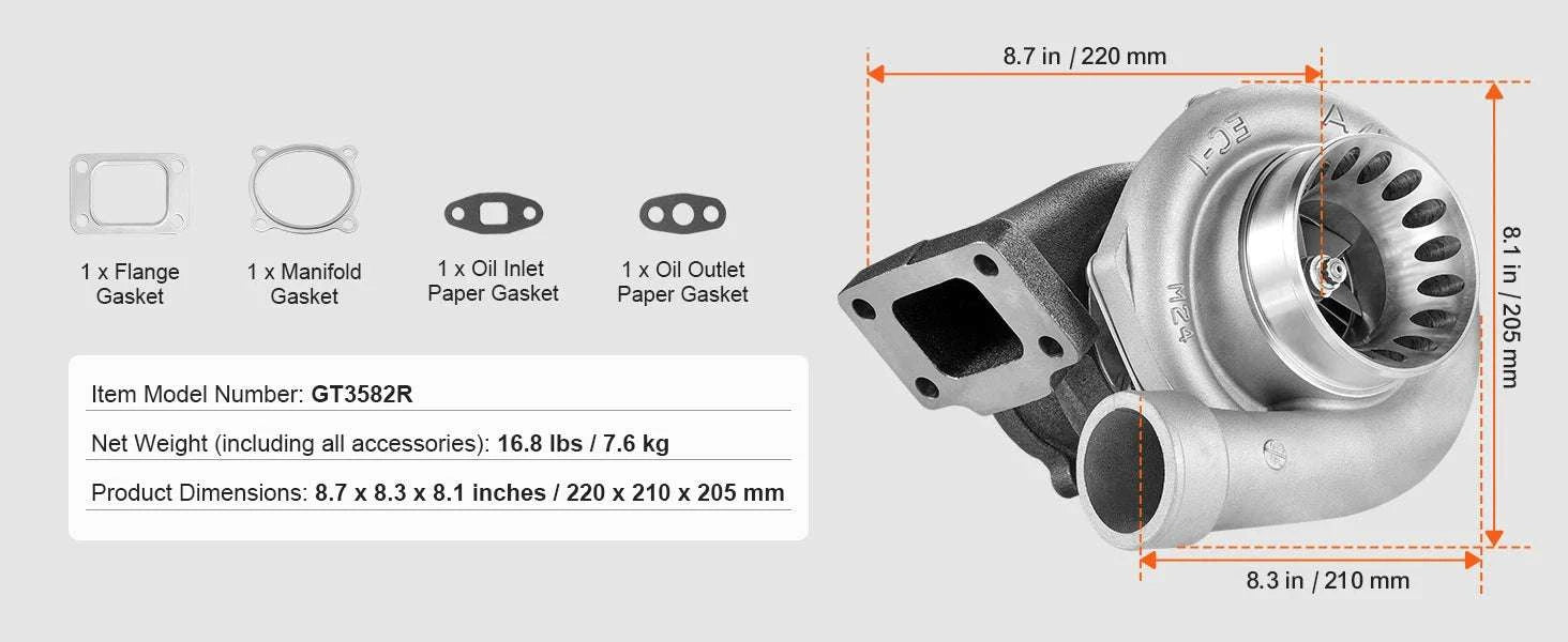 Turbocharger Kit for 2.5–6.0L Engines with Gaskets & Alloy Impeller-GT3582R / GERMANY