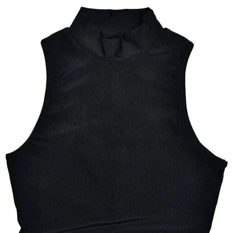 Turtleneck Sleeveless Mini Dress-Brown / S