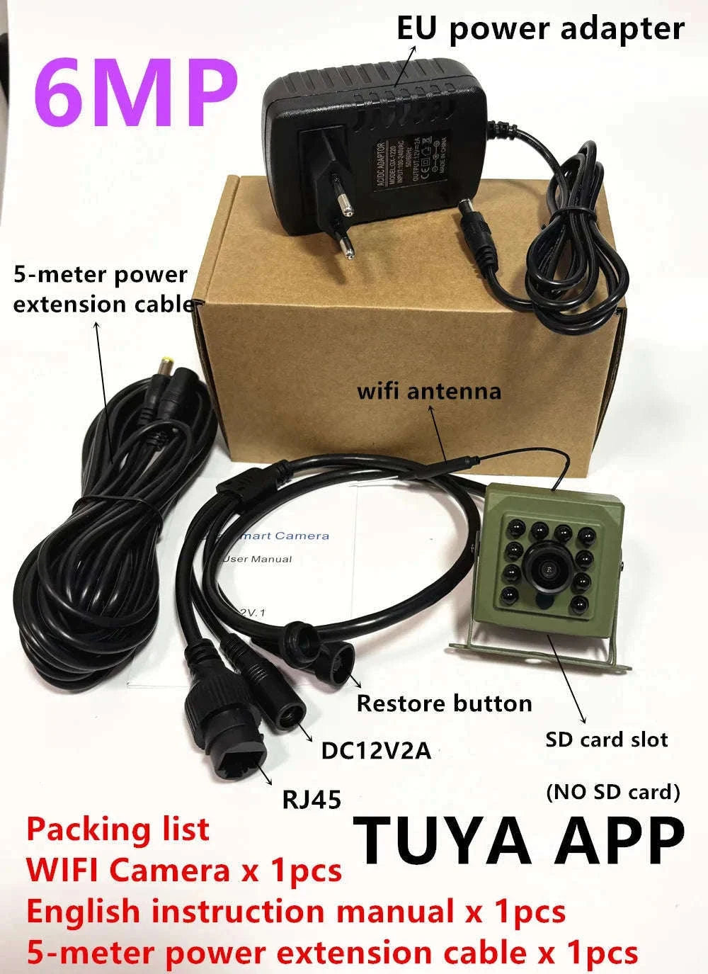Tuya 6MP/4MP Mini WiFi POE IP Camera with Motion Detection-4MP POE 5M RJ45 Wire