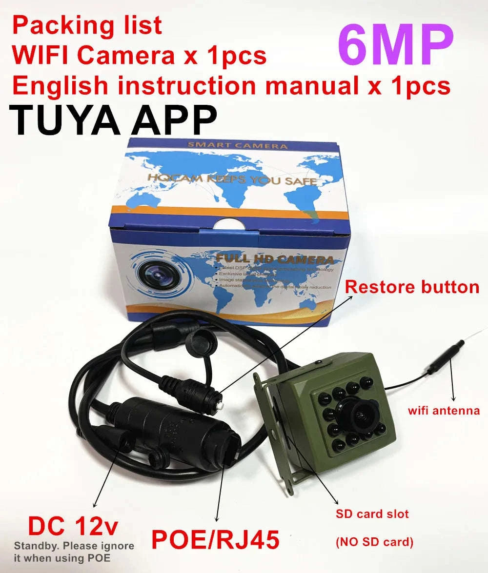 Tuya 6MP/4MP Mini WiFi POE IP Camera with Motion Detection-4MP POE 5M RJ45 Wire