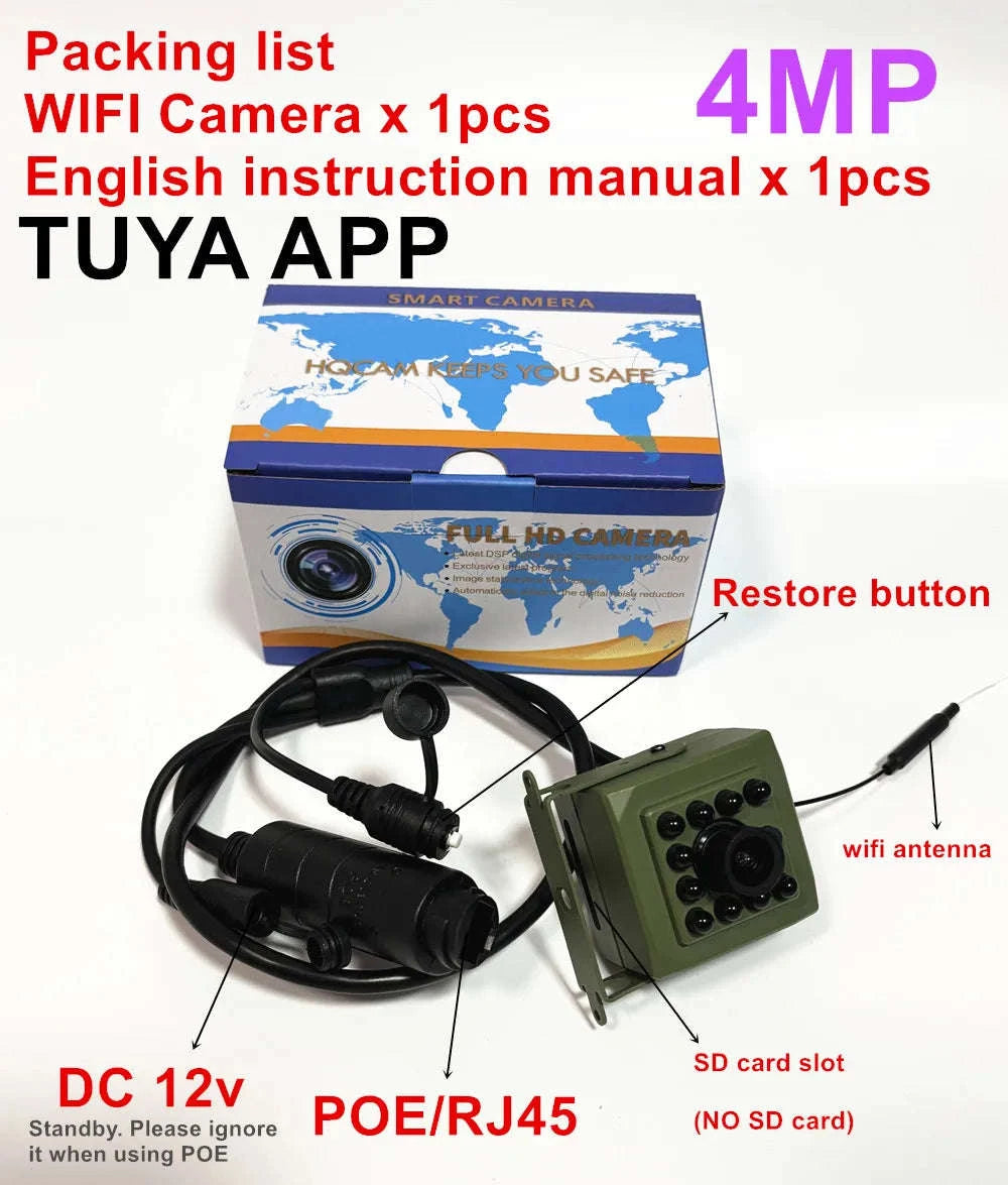 Tuya 6MP/4MP Mini WiFi POE IP Camera with Motion Detection-4MP POE 5M RJ45 Wire