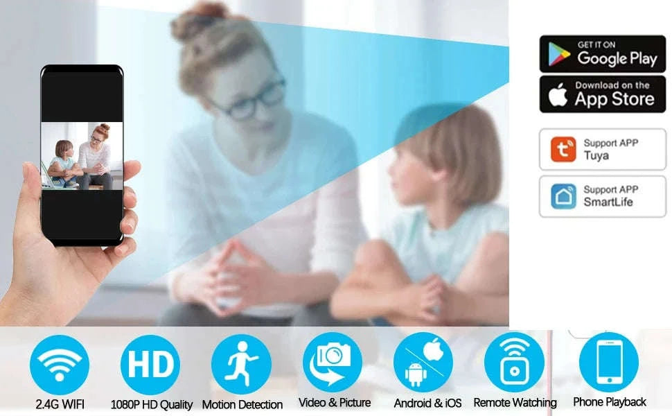 Tuya HD 1080P WiFi Mini Security Camera Clock-Default Title