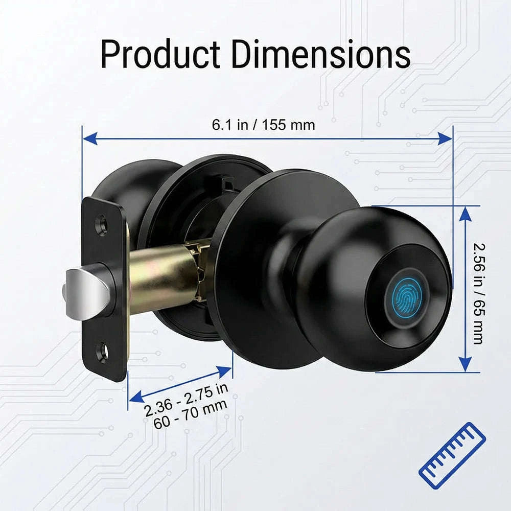 Tuya Smart Fingerprint Door Knob Lock WiFi App Remote Control Keyless Entry Smart Door Lock Temporary Password Unlock Biometric Round Knob Lock for Bedroom Apartment Office-United States