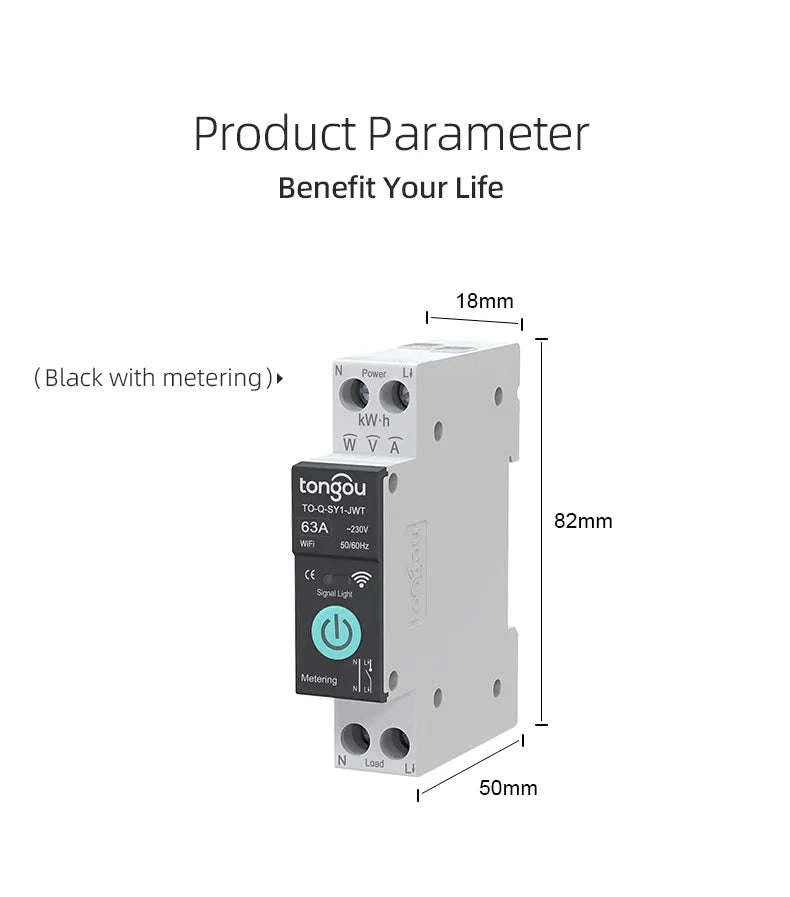 TUYA WiFi Smart Circuit Breaker with Power Metering 1P 63A-32A / White No metering